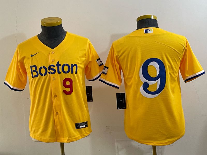 Youth 2025 Boston Red Sox #9 No Name Yellow Nike MLB Jersey 05